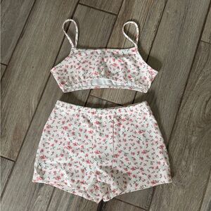 White and Pink Floral Two-Piece Set